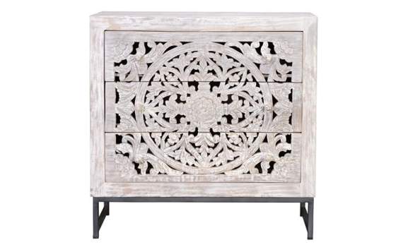 Comoda 3 Cajones Tallados Etnica Mandala Serie Mykonos