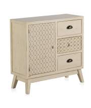 Comoda 3 Cajones y Puerta Decape Blanco Retro Carvedwhi