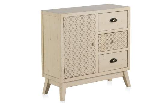 Comoda 3 Cajones y Puerta Decape Blanco Retro Carvedwhi