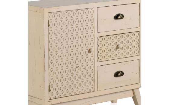 Comoda 3 Cajones y Puerta Decape Blanco Retro Carvedwhi