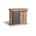 Comoda 4 Cajones 1 Puerta Corredera Madera Acero Serie Darkon
