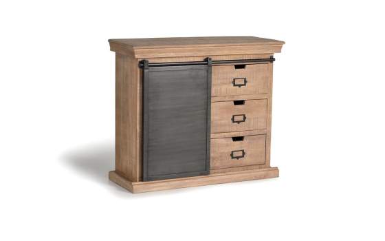 Comoda 4 Cajones 1 Puerta Corredera Madera Acero Serie Darkon