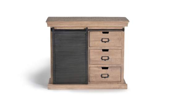 Comoda 4 Cajones 1 Puerta Corredera Madera Acero Serie Darkon