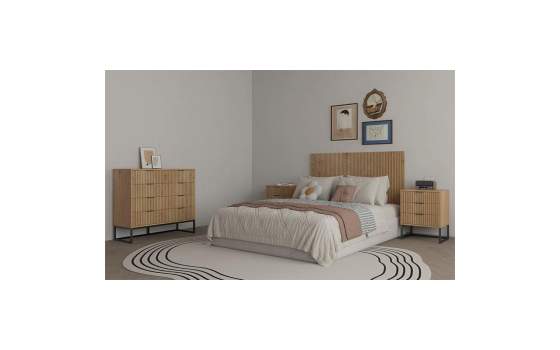 Comoda 4 Cajones Madera Natural Acanalada Serie Anube