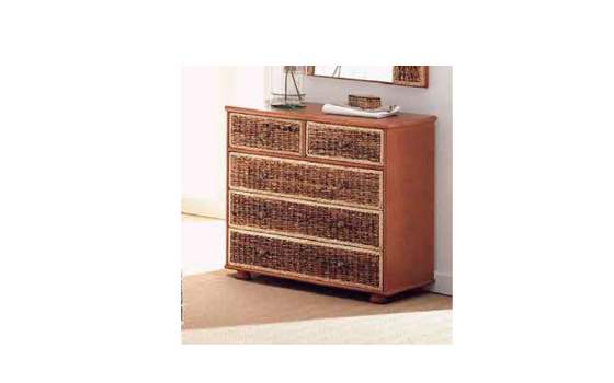 Comoda 5 Cajones Abaca Natural y Madera Serie Argin