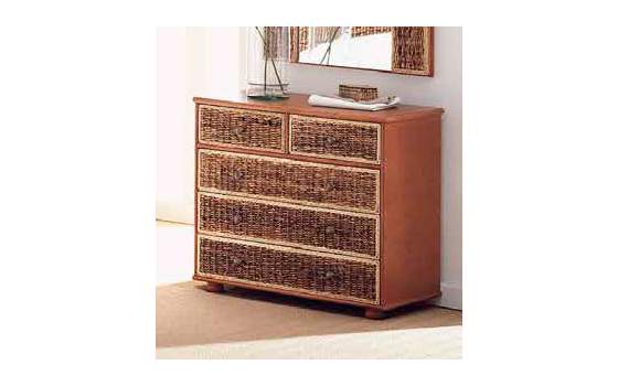 Comoda 5 Cajones Abaca Natural y Madera Serie Argin