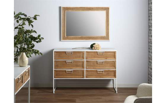 Comoda 6 Cajones Blanca y Rattan Serie Yuma