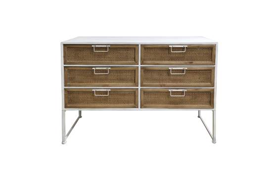 Comoda 6 Cajones Blanca y Rattan Serie Yuma