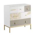 Comoda 6 Cajones Decorados Patas Oro Estilo Actual Gold White