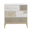 Comoda 6 Cajones Decorados Patas Oro Estilo Actual Gold White