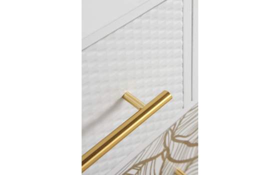Comoda 6 Cajones Decorados Patas Oro Estilo Actual Gold White