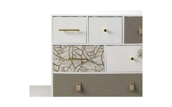 Comoda 6 Cajones Decorados Patas Oro Estilo Actual Gold White