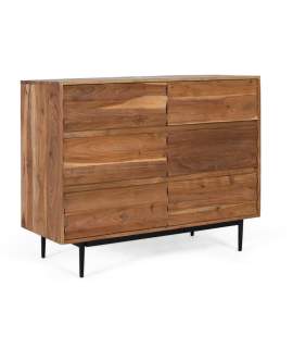 Comoda 6 Cajones Madera Acacia Ondulada Serie Alicock