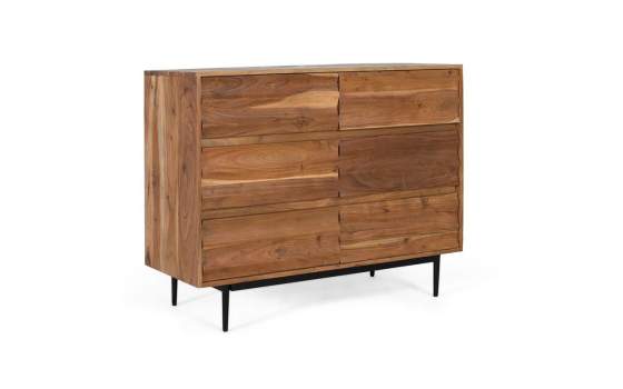 Comoda 6 Cajones Madera Acacia Ondulada Serie Alicock