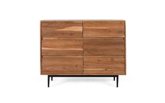 Comoda 6 Cajones Madera Acacia Ondulada Serie Alicock