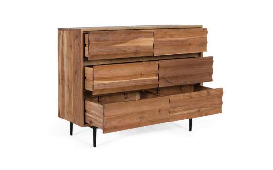 Comoda 6 Cajones Madera Acacia Ondulada Serie Alicock