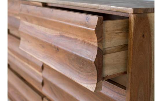 Comoda 6 Cajones Madera Acacia Ondulada Serie Alicock
