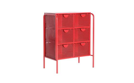 Comoda 6 Cajones Metalicos Rojos Estilo Industrial Serie Arvert