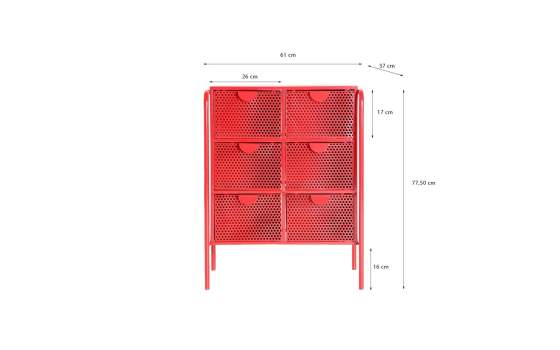 Comoda 6 Cajones Metalicos Rojos Estilo Industrial Serie Arvert