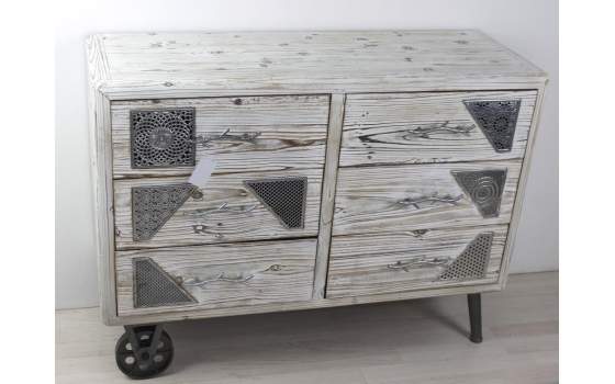 Comoda 6 Cajones Rusticos Blanca Decoracion Metal Plata Atrada