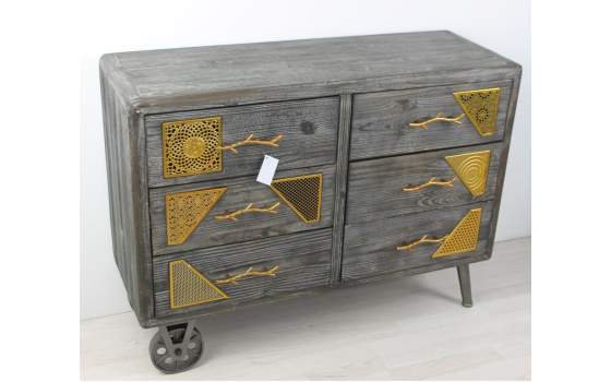 Comoda 6 Cajones Rusticos Decoracion Metal Oro Serie Atrada