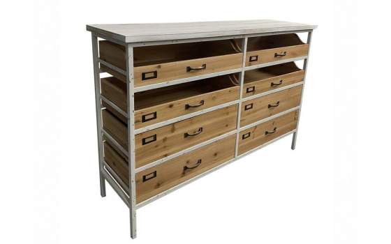 Comoda 8 Cajones Madera Metal Blanco Serie Amacao