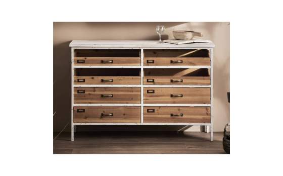 Comoda 8 Cajones Madera Metal Blanco Serie Amacao