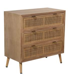 Comoda Actual Madera y Rejilla Rattan 3 Cajones Serie Sedir