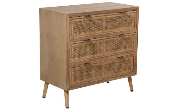 Comoda Actual Madera y Rejilla Rattan 3 Cajones Serie Sedir
