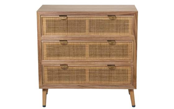 Comoda Actual Madera y Rejilla Rattan 3 Cajones Serie Sedir