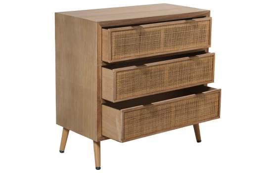 Comoda Actual Madera y Rejilla Rattan 3 Cajones Serie Sedir