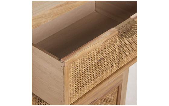 Comoda Actual Madera y Rejilla Rattan 3 Cajones Serie Sedir