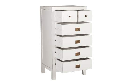 Comoda Alta 6 Cajones Colonial en Blanco Serie Everest