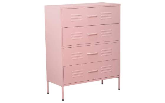 Comoda Alta Moderna Metalica 4 Cajones Rosa Serie Baquijar