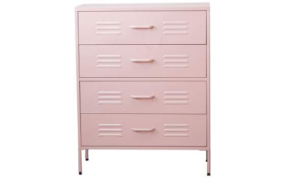 Comoda Alta Moderna Metalica 4 Cajones Rosa Serie Baquijar