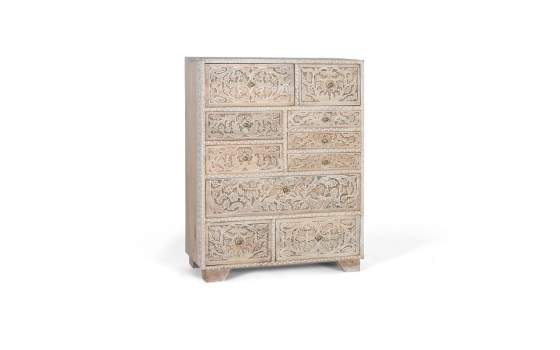 Comoda Alta Oriental 10 Cajones Tallados - Serie Airoly