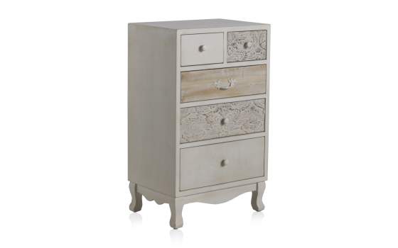 Comoda Alta Tallada Decape Blanco Rustico Serie Astrans