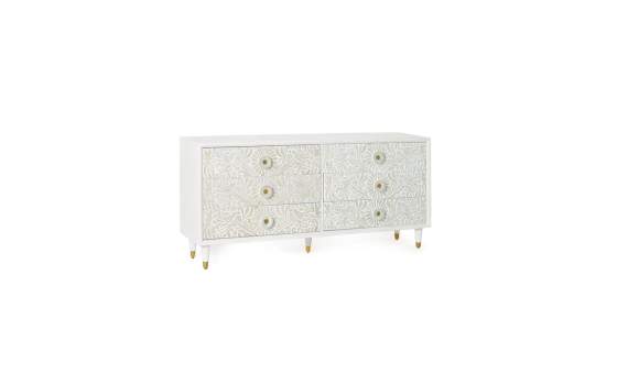 Comoda Aparador 6 Cajones Tallados Madera Natural  Blanco Adrual