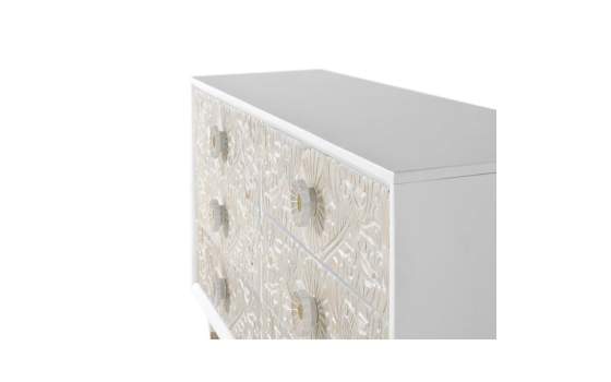 Comoda Aparador 6 Cajones Tallados Madera Natural  Blanco Adrual