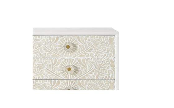 Comoda Aparador 6 Cajones Tallados Madera Natural  Blanco Adrual