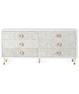 Comoda Aparador 6 Cajones Tallados Madera Natural  Blanco Adrual
