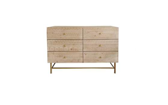 Comoda Aparador 6 Cajones Tallados Madera Natural Mirjan