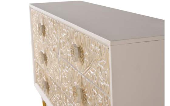 Comoda Aparador 6 Cajones Tallados Madera Natural  Blanco Adrual
