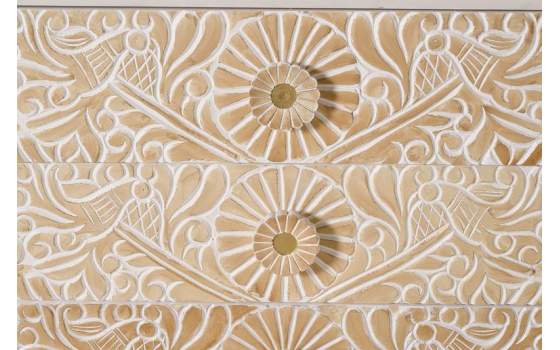Comoda Aparador 6 Cajones Tallados Madera Natural  Blanco Adrual