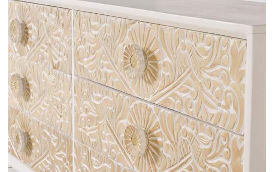 Comoda Aparador 6 Cajones Tallados Madera Natural  Blanco Adrual