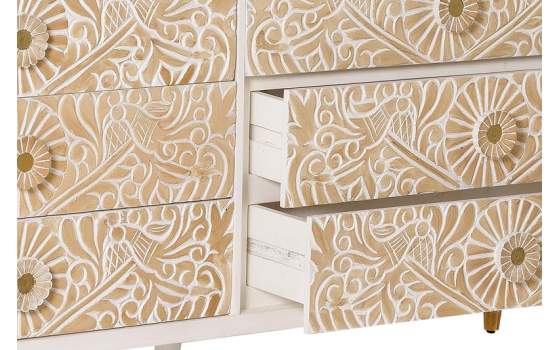 Comoda Aparador 6 Cajones Tallados Madera Natural  Blanco Adrual