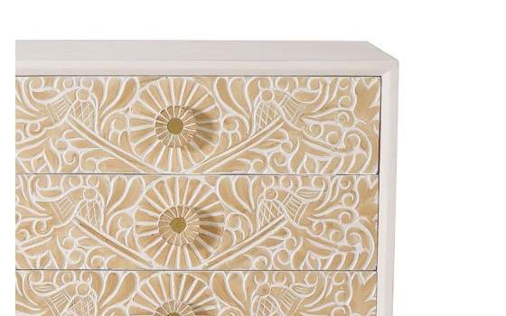 Comoda Aparador 6 Cajones Tallados Madera Natural  Blanco Adrual
