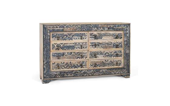 Comoda Aparador 8 Cajones Diseño Oriental Azul Alduain