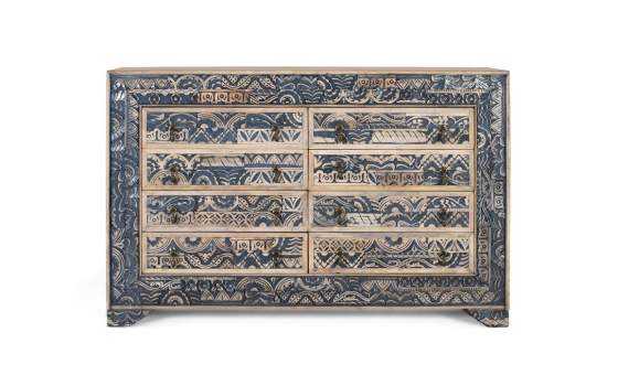 Comoda Aparador 8 Cajones Diseño Oriental Azul Alduain