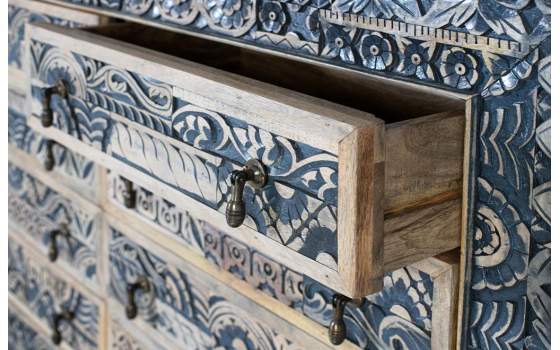 Comoda Aparador 8 Cajones Diseño Oriental Azul Alduain